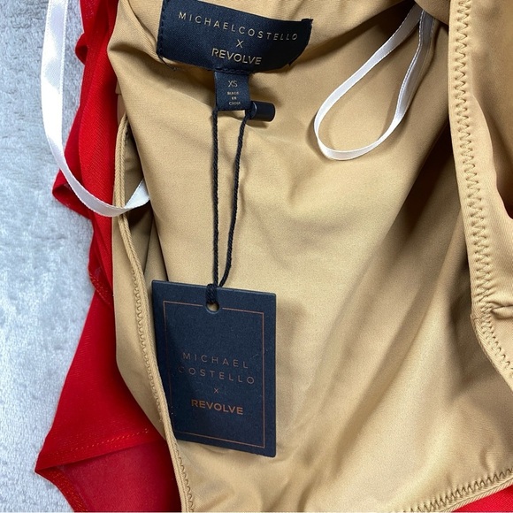 NEW Michael Costello Revolve Follie Gown Ruched Mesh Back Tie Sz XS Red - Picture 10 of 13